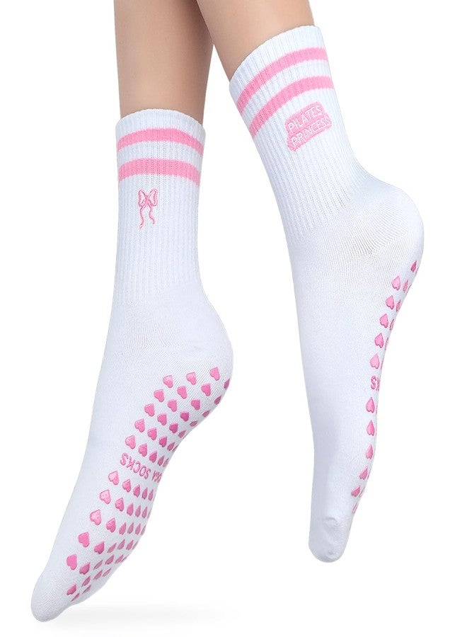 Knagsfa Pilates Socks for Women, Non Slip Grips Yoga Socks Cute Bowknot Embroidery for Ballet Barefoot Workout - Image 1